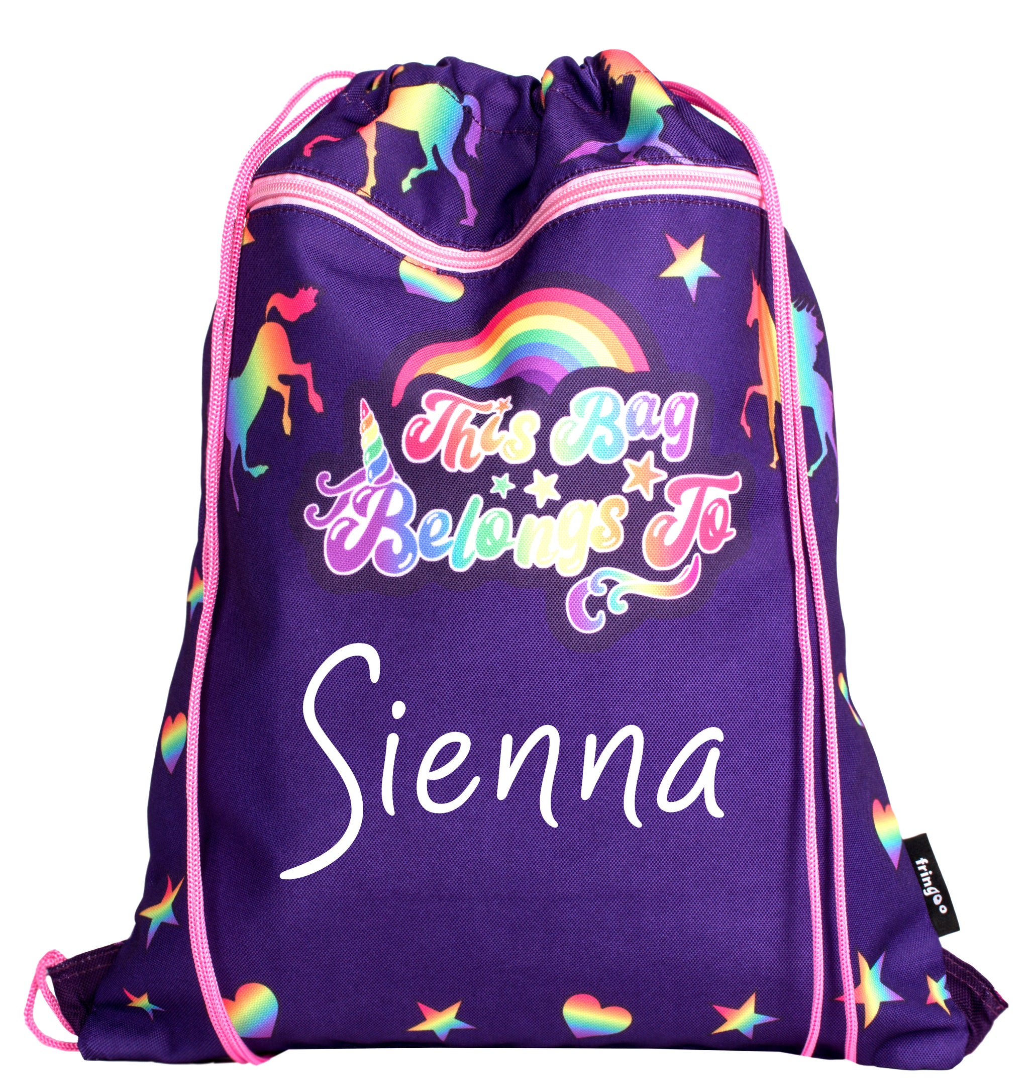 Personalised Drawstring Bag Purple Unicorns Fringoo